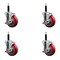 Service Caster 4'' Red Poly Swivel 3/4'' Expanding Stem Caster Set with Brake, 4PK SCC-EX20S414-PPUB-RED-TLB-34-4 - alternate 1